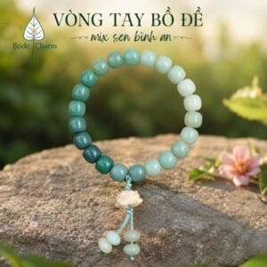 Vòng Tay Bồ Đề Hạt Trụ Xanh Ngọc 10x11mm Mix Sen Gỗ Bình An