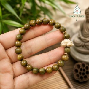 Vòng Tay Gỗ Đàn Hương Xanh Tự Nhiên Mix Charm Sen Gỗ (6ly, 8ly)