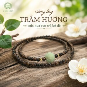 Vòng Tay Trầm Hương 4 Ly Mix Hoa Sơn Trà Bồ Đề Xanh Ngọc