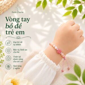 Vòng tay bồ đề trẻ em mix charm hoa Hải Đường cát tường