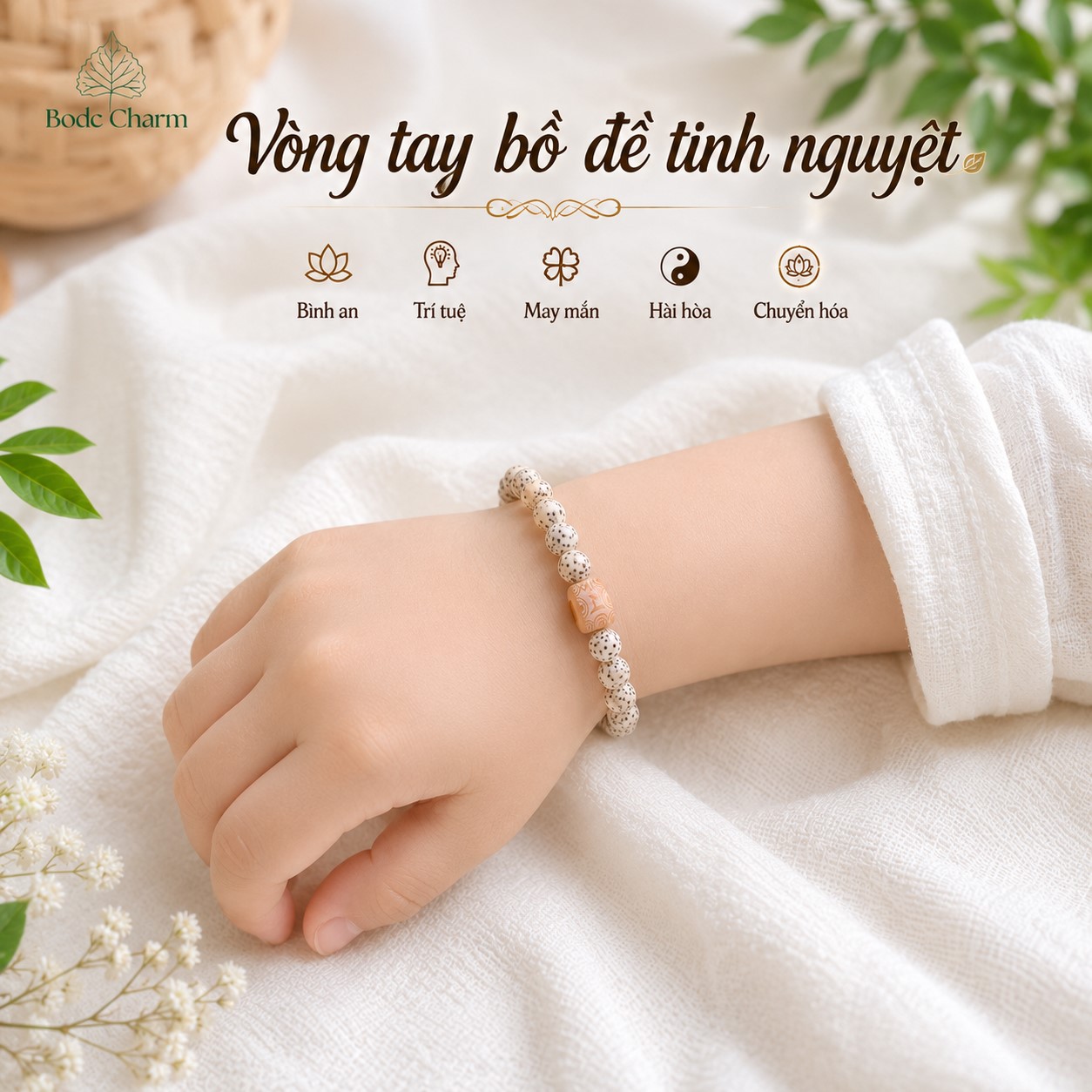Vòng tay Bồ Đề tinh nguyệt cho bé mix charrm OMani Padme Hum 3 Vòng tay Bồ Đề tinh nguyệt cho bé mix charrm OMani Padme Hum - Ảnh 3