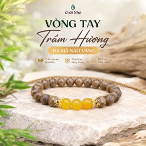 Vòng Trầm Hương Tự Nhiên 8mm Mix Đá Mã Não Vàng Thịnh Vượng