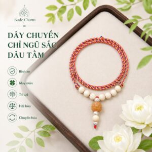 Dây chuyền chỉ ngũ sắc dâu tằm charm Phật và sen Bồ Đề