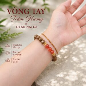 Vòng Tay Trầm Hương Tự Nhiên 8mm Mix Đá Mã Não Đỏ