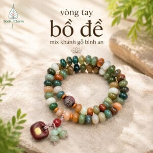 Vòng tay Bồ Đề hạt cúc dẹt 6x9mm đa sắc quấn 2 vòng mix khánh gỗ bình an