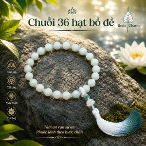 Chuỗi 36 Hạt Bồ Đề Xanh Lam 14mm Nhạt Mix Hạt Chủ Khắc Lục Tự Bình An