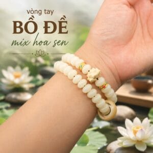 Vòng Bồ Đề Hạt Dẹt 9x6mm (60 Hạt) Phối Hoa Sen - Vòng Tay Phong Thủy