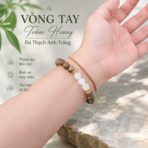 Vòng Trầm Hương 8mm Mix Đá Thạch Anh Trắng