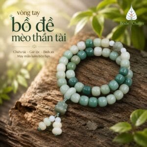 Vòng Tay Bồ Đề Hạt Trụ 10x11mm Quấn 2 Vòng Mix Mèo Thần Tài Chiêu Tài Lộc, Bình An
