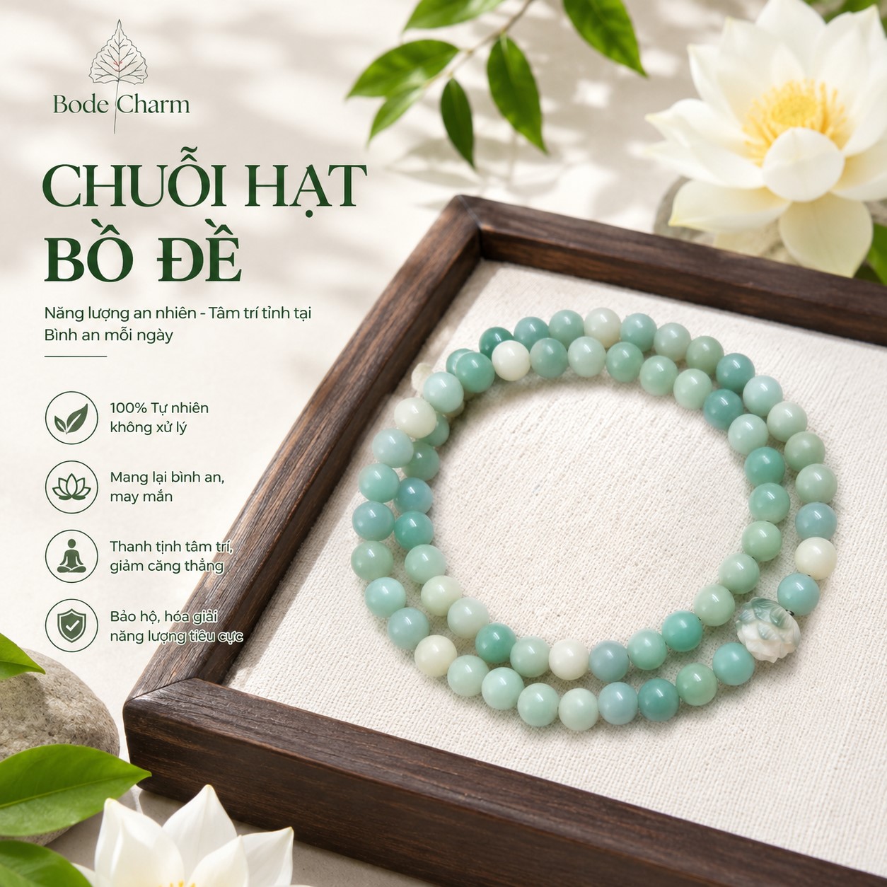 Chuỗi hạt Bồ Đề 8mm mix charm sen quấn 3 vòng 1 Chuỗi hạt Bồ Đề 8mm mix charm sen quấn 3 vòng