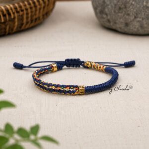 Vòng ngũ sắc phối dây lam và charm OM | Hợp mệnh Thủy, Mộc