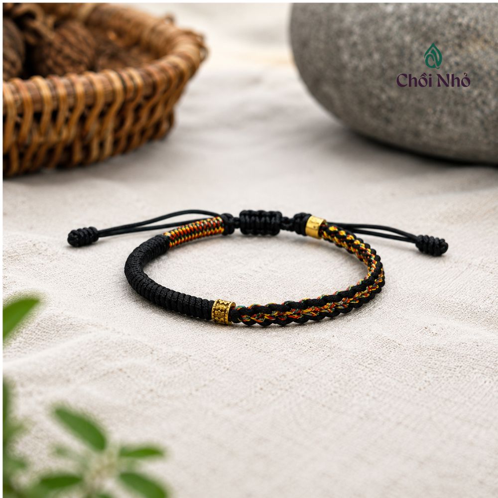 Vòng Ngũ Sắc Phối Dây Đen và Charm OM - Hợp Mệnh Thủy, Mệnh Mộc 1 Vòng Ngũ Sắc Phối Dây Đen và Charm OM - Hợp Mệnh Thủy, Mệnh Mộc