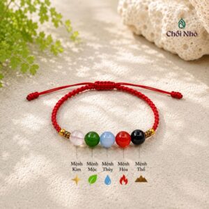 Vòng tay chỉ đỏ mix đá ngũ hành ngũ mệnh - Cân bằng năng lượng