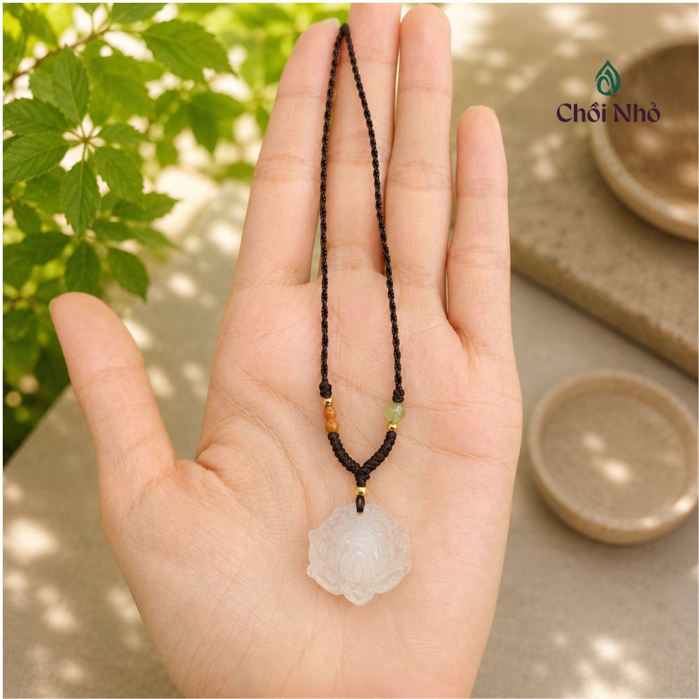 Dây chuyền Đồng điếu Tỳ hưu - Mã Não Trắng Tự Nhiên - Hoa sen 5 Dây chuyền Đồng điếu Tỳ hưu - Mã Não Trắng Tự Nhiên - Hoa sen - Ảnh 5