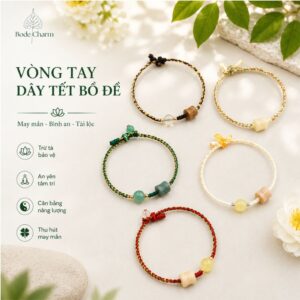 Vòng Ngũ Sắc mix Hạt Bồ Đề Khắc Lục Tự Hình Trụ Thắt