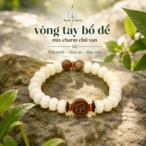 Vòng Tay Bồ Đề Hạt Dẹt (27 Hạt) Phối Charm Chữ Vạn Phong Thủy